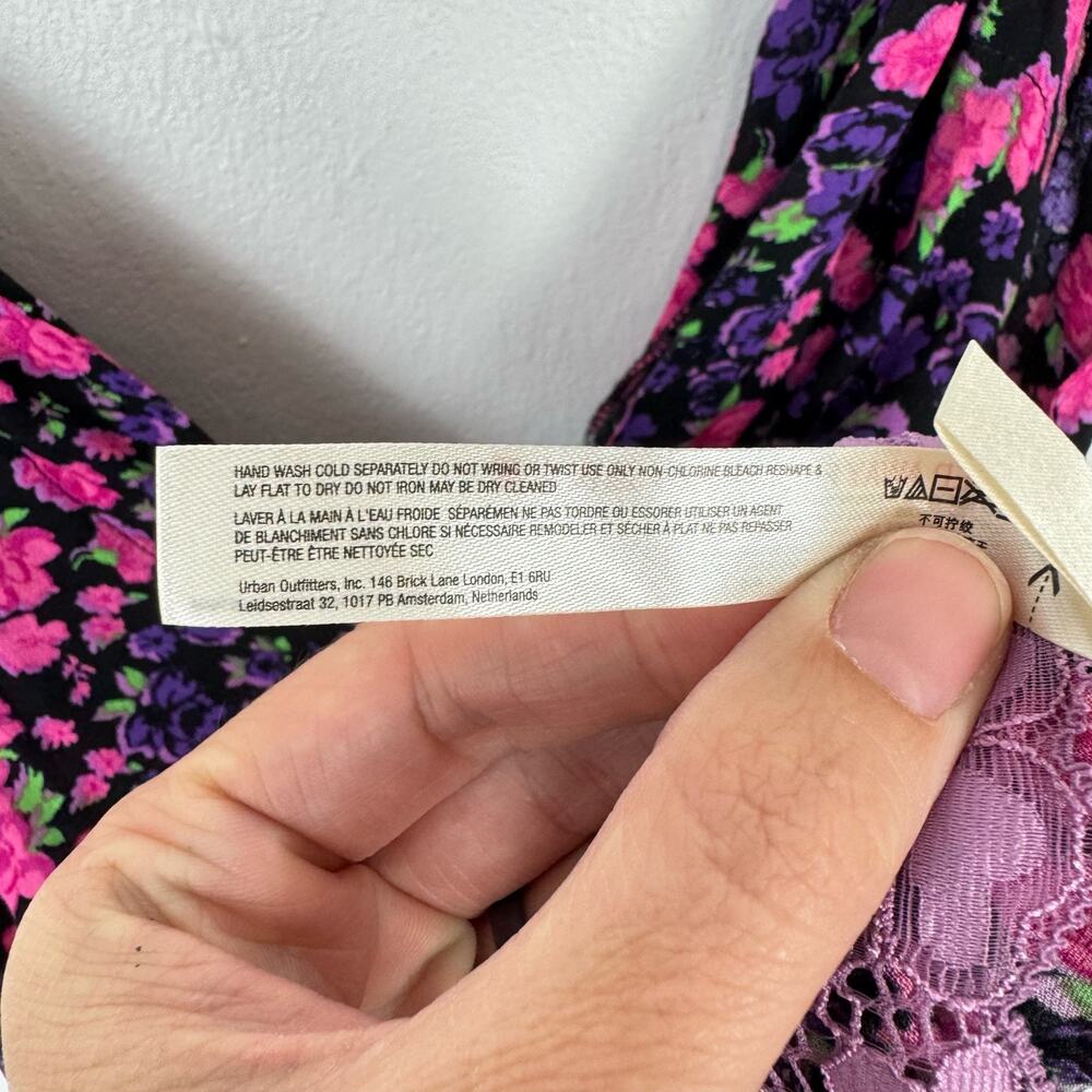 Free People | NWT Bare It All Purple Pink Floral Shoulder Tie Lace Tank Bodysuit - Picture 14 of 14